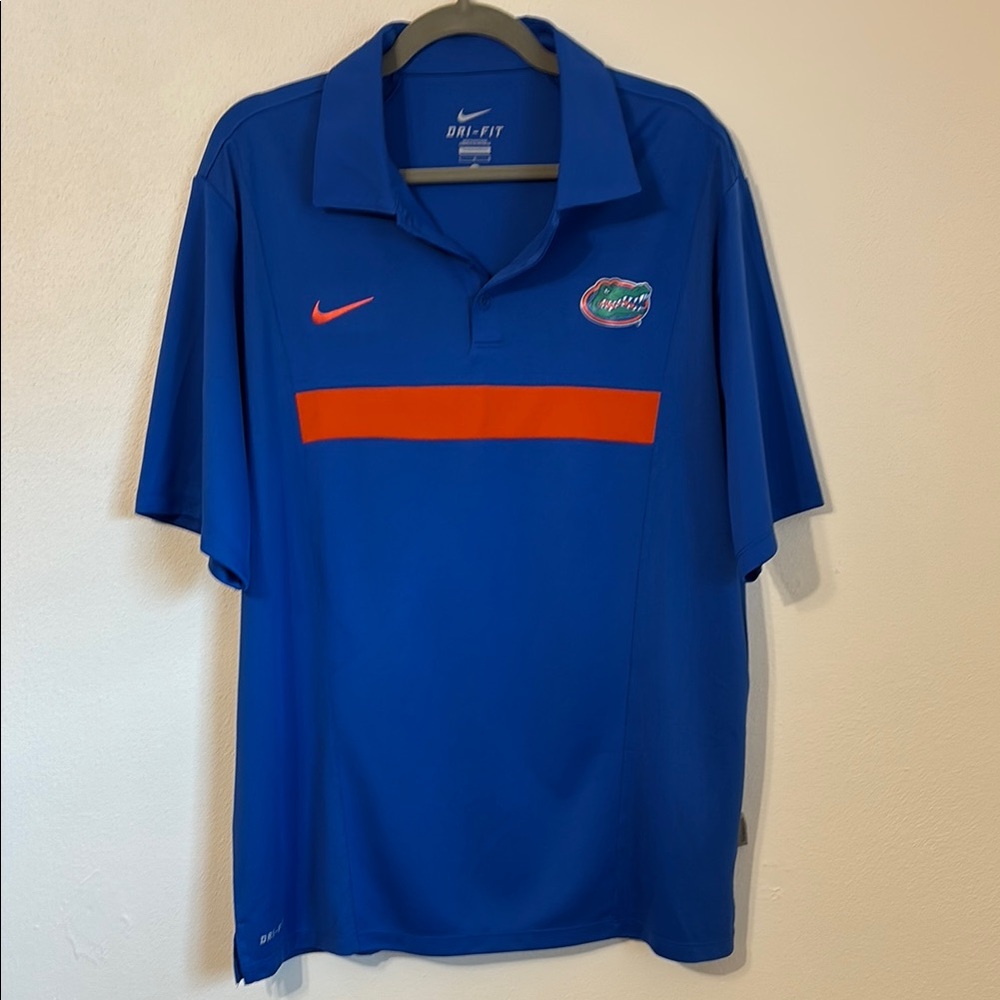 Nike Dri-fit Florida Gators large blue polo shirt blue and orange